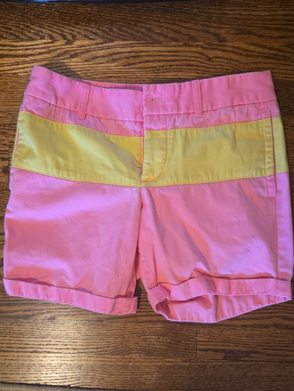 J. Crew Pink and Yellow Colorblock Bermuda Shorts